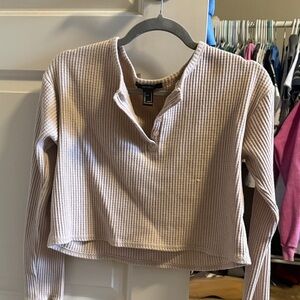 Forever 21 Cream Ribbed Long Sleeve Top
